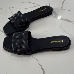 BAMBOO Black Braided Slides Slip on Women’s Flats Sandals Size 6